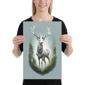 Green White Deer Poster Print Art