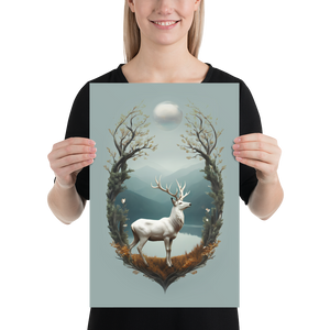 Deer By The Lake Poster Print Art