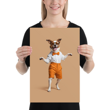 Happy Dancing Dog Beige Poster Print Art