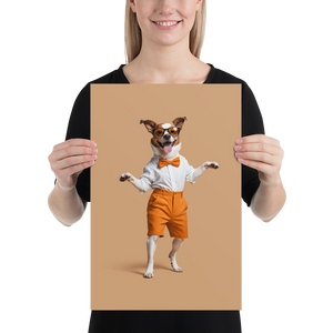 Happy Dancing Dog Beige Poster Print Art