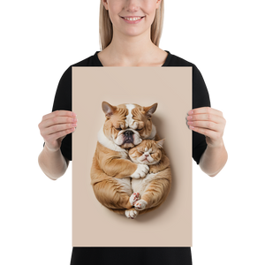 Cute Baby Cat and Dog Sleep Poster Print Art