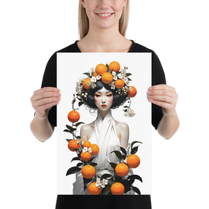 Oriental Lady with Orange Fruits Poster Print Art