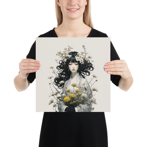 Oriental Lady with Yellow Flowers Poster Print Art