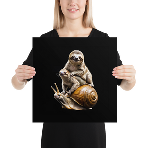 Sloth Riding A Snail Poster Print Art