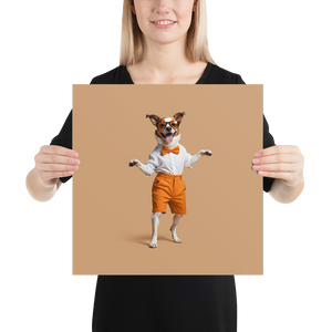 Happy Dancing Dog Beige Poster Print Art