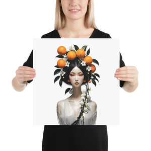 Beauty Lady with Orange Fruits Poster Print Art