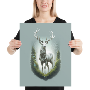 Green White Deer Poster Print Art