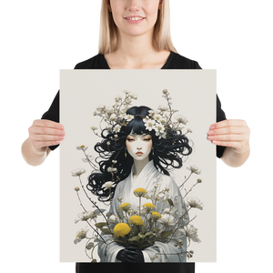 Oriental Lady with Yellow Flowers Poster Print Art