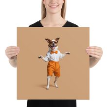 Happy Dancing Dog Beige Poster Print Art