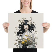 Oriental Lady with Yellow Flowers Poster Print Art