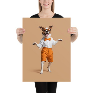 Happy Dancing Dog Beige Poster Print Art