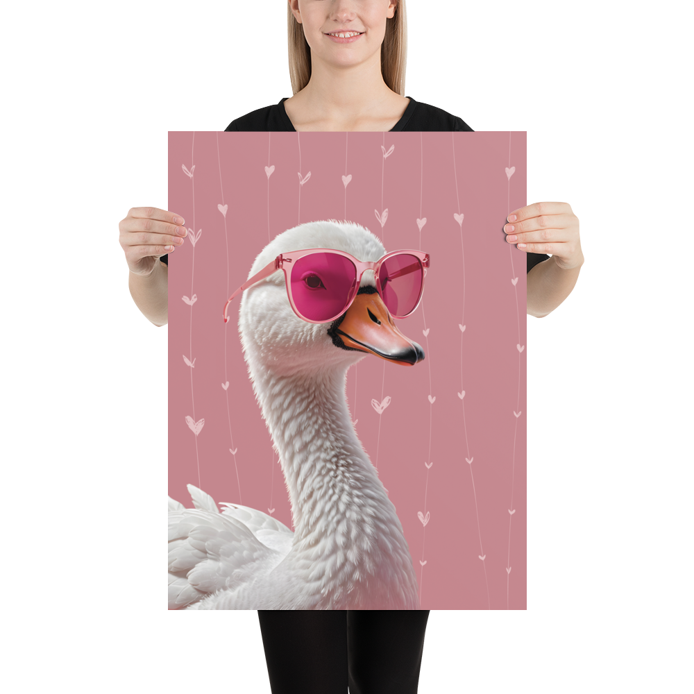 Cute Pink Swan Poster Print Art