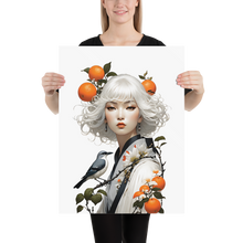 Oriental Lady with Orange and Bird Poster Print Art