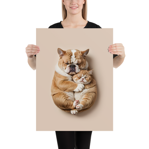 Cute Baby Cat and Dog Sleep Poster Print Art