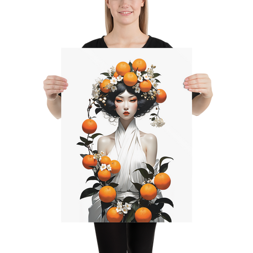 Oriental Lady with Orange Fruits Poster Print Art