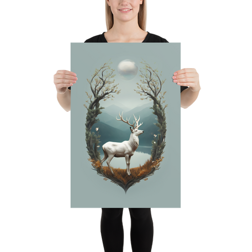 Deer By The Lake Poster Print Art