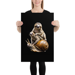 Sloth Riding A Snail Poster Print Art