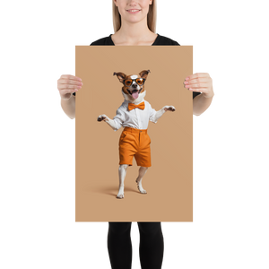 Happy Dancing Dog Beige Poster Print Art