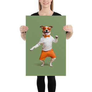 Funny Dancing Dog Green Poster Print Art