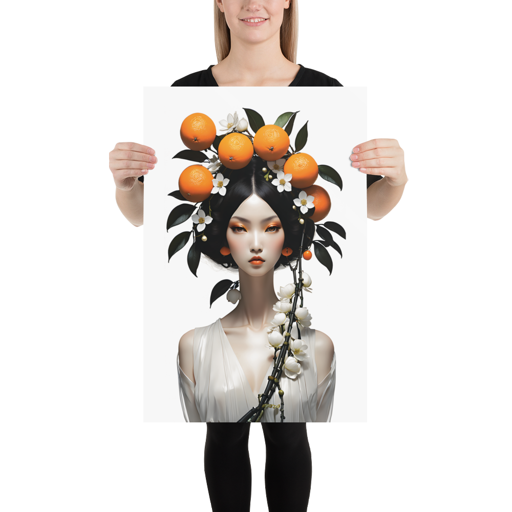 Beauty Lady with Orange Fruits Poster Print Art