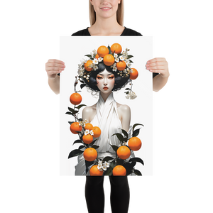 Oriental Lady with Orange Fruits Poster Print Art