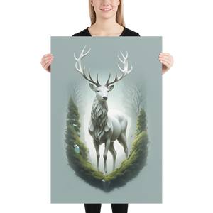 Green White Deer Poster Print Art