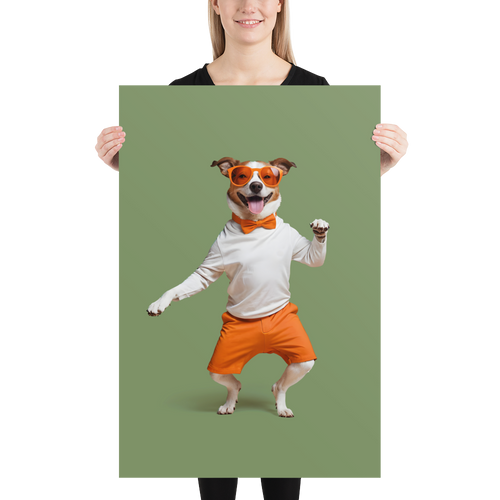 Funny Dancing Dog Green Poster Print Art