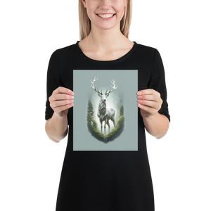 Green White Deer Poster Print Art