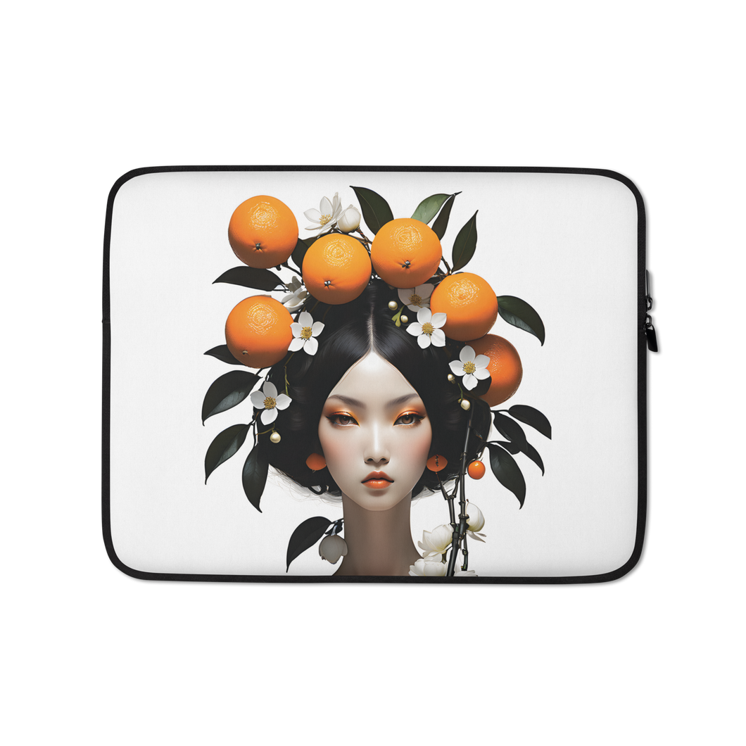 Beauty Lady with Orange Fruits Laptop Sleeve