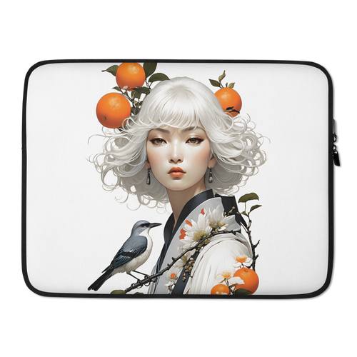 Oriental Lady with Orange and Bird Laptop Sleeve