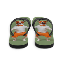 Funny Dancing Dog Green Flip Flops