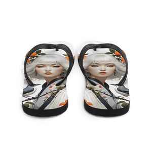 Oriental Lady with Orange and Bird Flip Flops