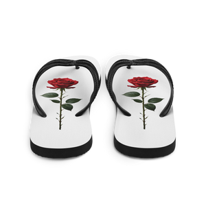 Red Rose on White Flip Flops