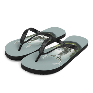 Green White Deer Flip Flops