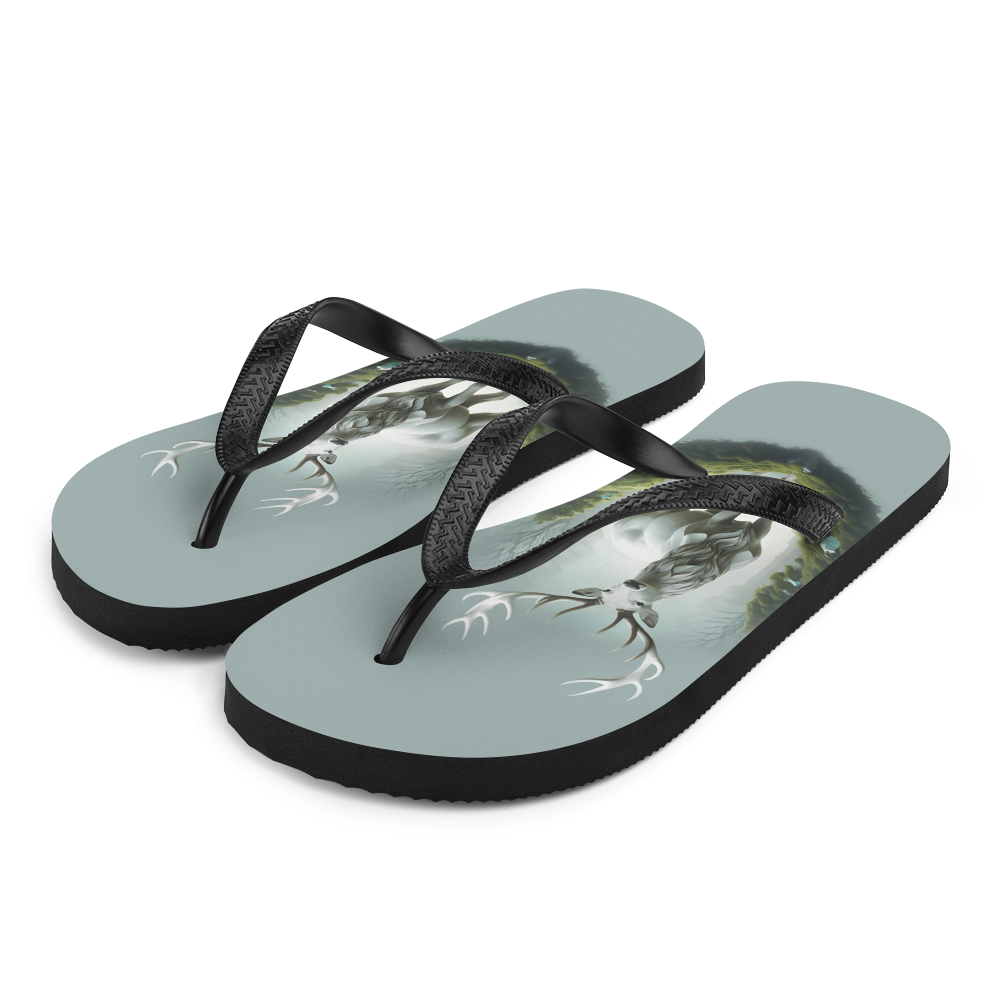 Green White Deer Flip Flops