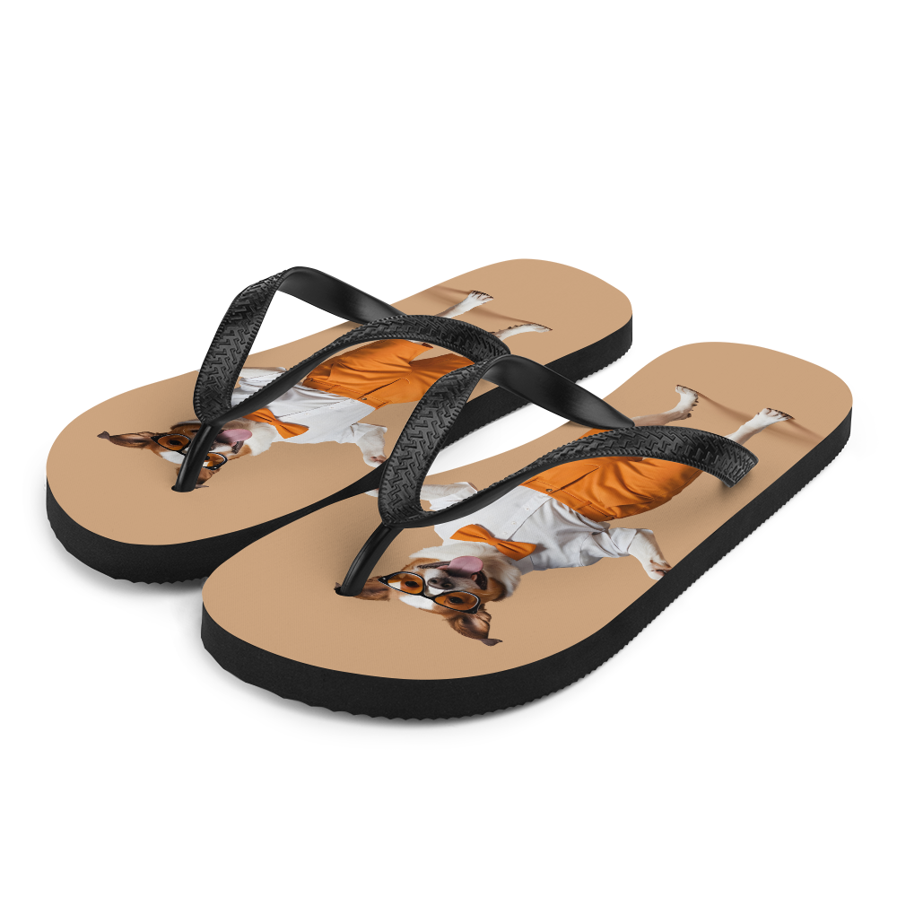 Happy Dancing Dog Beige Flip Flops