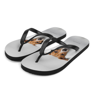 Funny Sad Dog Peep Flip Flops