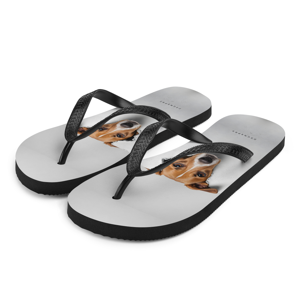 Funny Sad Dog Peep Flip Flops