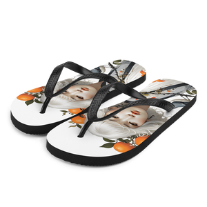 Oriental Lady with Orange and Bird Flip Flops