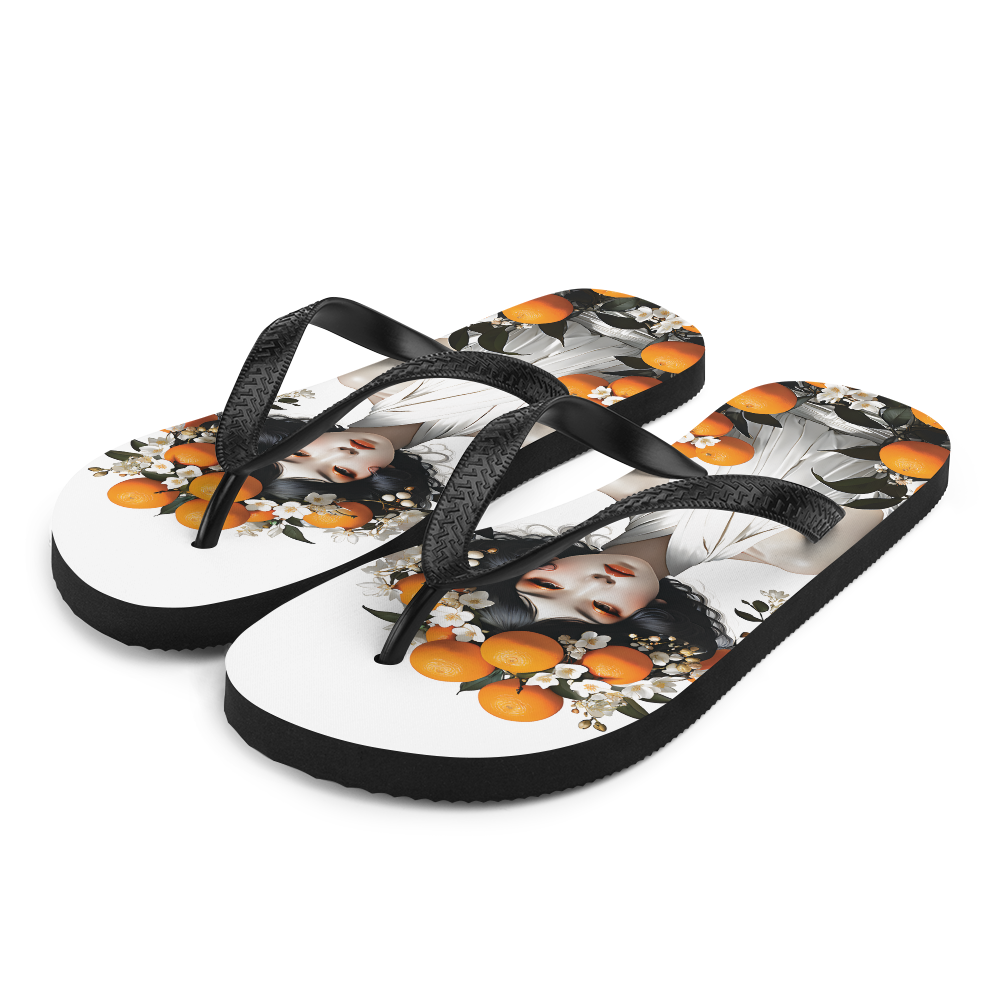 Oriental Lady with Orange Fruits Flip Flops