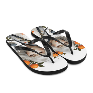 Oriental Lady with Orange and Bird Flip Flops