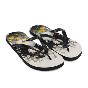 Oriental Lady with Yellow Flowers Flip Flops