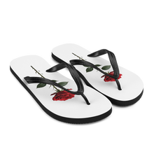 Red Rose on White Flip Flops