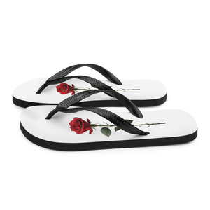 Red Rose on White Flip Flops