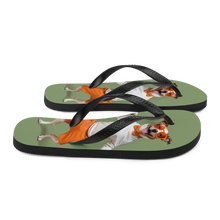 Funny Dancing Dog Green Flip Flops