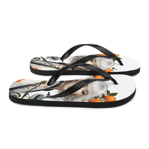 Oriental Lady with Orange and Bird Flip Flops