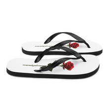 Red Rose on White Flip Flops