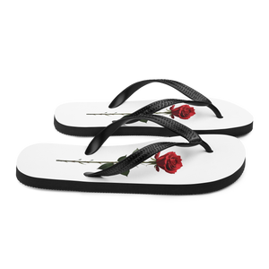 Red Rose on White Flip Flops