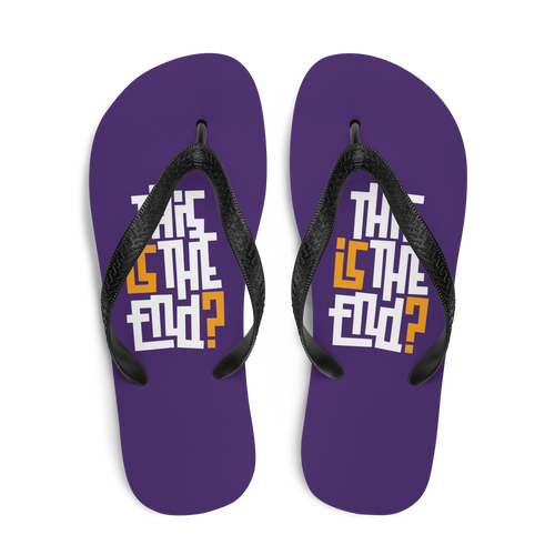 IS/THIS IS THE END? Purple Yellow Reverse Flip Flops