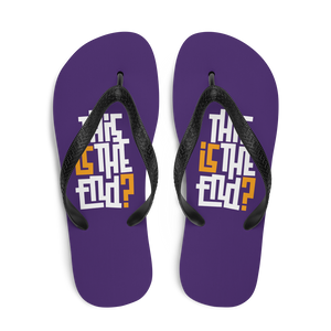 IS/THIS IS THE END? Purple Yellow Reverse Flip Flops